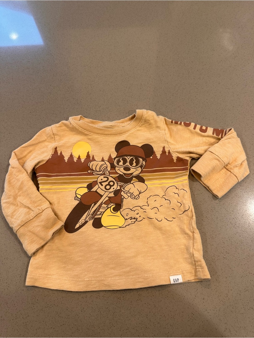 Baby Gap Long Sleeve "Moto Mickey" Tan Color T-Shirt Size 18-24 M